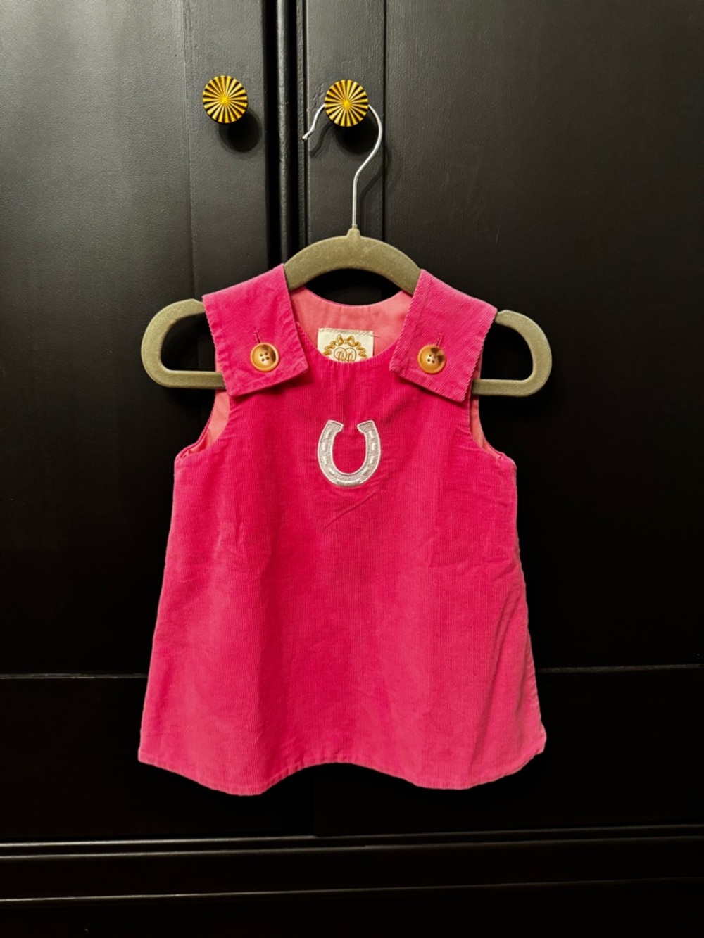 Girls' Pink Corduroy Dress with Horseshoe Accent